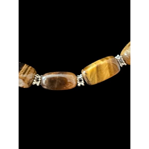 Vintage Tigers Eye Beaded 16" Necklace w/ Silver-Tone Accents & Adjustable Chain - Picture 4 of 5